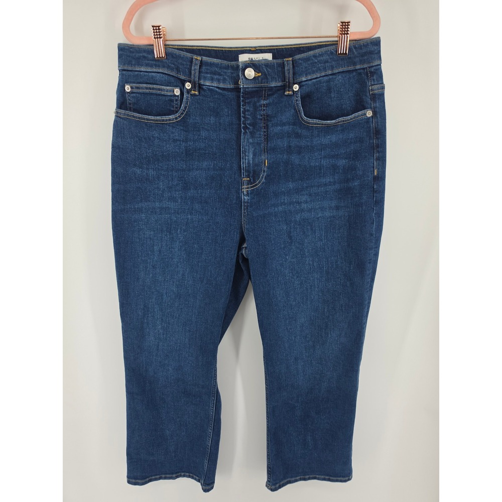 Spanx Womens Ankle Straight Leg Jeans Dark Wash High Rise Blue Denim 18 M341RSN